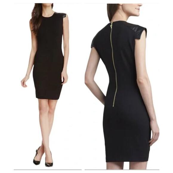 Ted Baker Eadha Leather Shoulder Black Sheath Dress Size 2 - Picture 5 of 7
